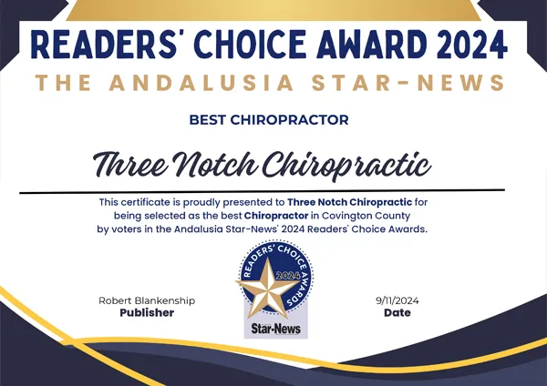 Chiropractic Andalusia AL Readers Choice 2024 Certificate